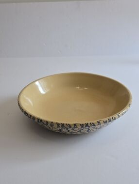 Vintage Robinson Ransbottom Pottery RRP Roseville OH Blue Sponge Pasta Bowl 12"